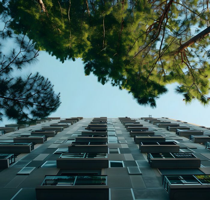 imagen de un edificio con árboles